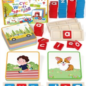 Wooden CVC Word Spelling Games, Montessori Educational Learning Toys Gifts for 3 4 5 6 Year Old Kids, Preschool Kindergarten Learning Activities, Sight Words Flash Cards Reading...